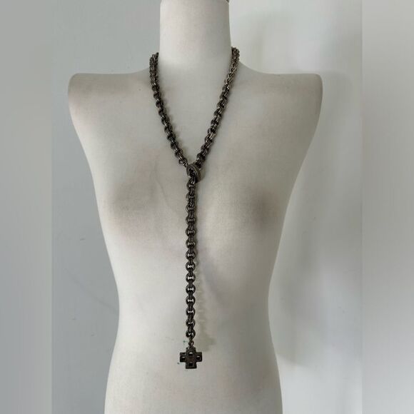 Vintage Heavy Sterling Toggle Closure Maltese Cross Necklace Signed - Picture 1 of 13